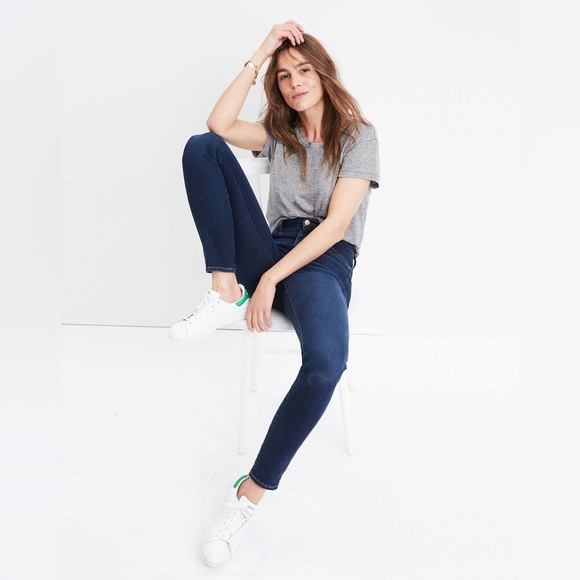 Madewell 10” High Rise Skinny Jeans Dark Wash Blue Classic Stretch Whiskered 24 - Picture 4 of 9